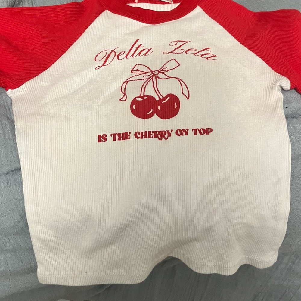 Red and White Delta Zeta Raglan Tee
